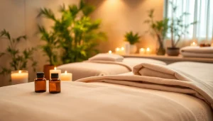 Indulge in the best beauty spas near me with a tranquil massage area, soothing greenery, and inviting ambiance.