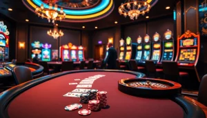 SboBet players enjoying a thrilling game of poker in a luxurious casino atmosphere.