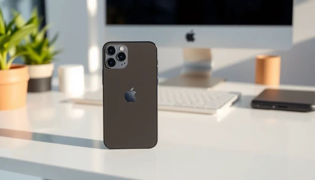 Descubre el iPhone 15 Pro Max 256GB sobre un escritorio moderno, iluminado por luz natural.