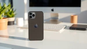 Descubre el iPhone 15 Pro Max 256GB sobre un escritorio moderno, iluminado por luz natural.