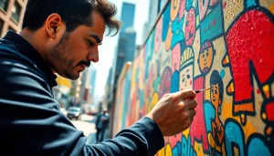 laoutaris mural artist passionately creating a vibrant urban art piece.