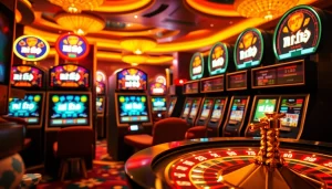 Experience the thrill of nổ hũ slots with vibrant machines and casino visuals.