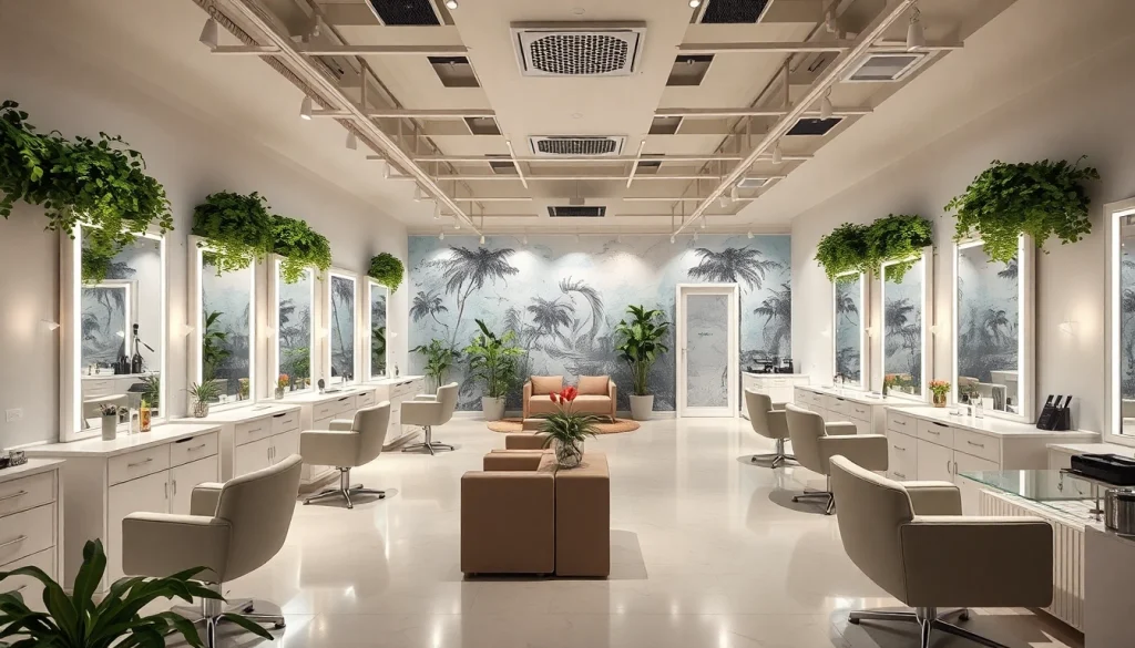 Stylish interior of a frizerie craiova, featuring modern design elements and inviting atmosphere.