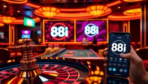 Experience the thrill of gambling with 88i at a luxurious casino featuring roulette and poker tables.