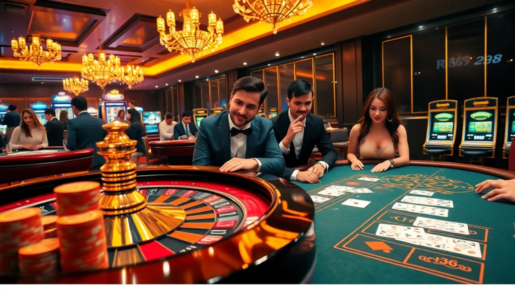 RR88 players enjoying a thrilling casino experience at a vibrant gaming table.