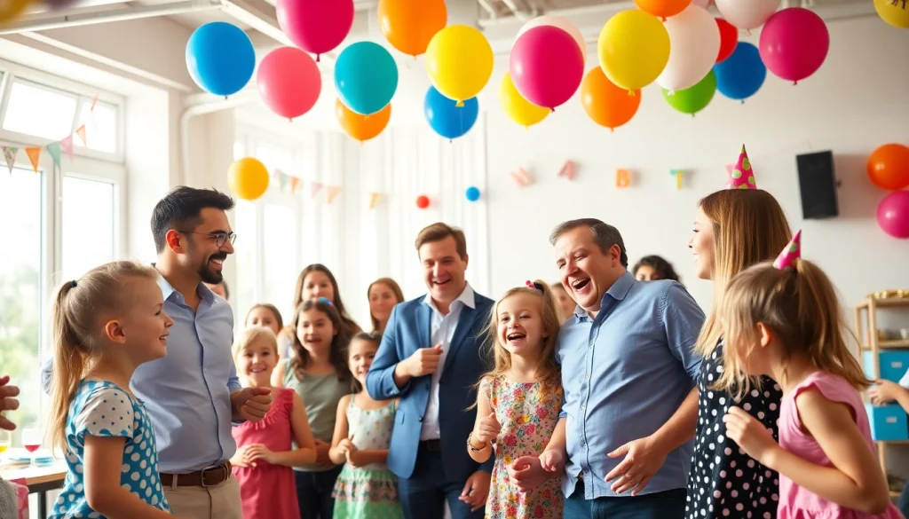Birthday party entertainers engaging children at a vibrant party, creating joyful memories.