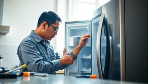 Technician repairing an appliance in Ottawa, showcasing expertise in appliance repair ottawa.