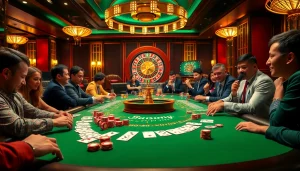 Engaging poker scene featuring NK88-themed chips and cards, showcasing the thrill of casino gaming.