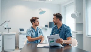現代的なクリニックで、医師と患者が包茎手術 おすすめについて相談している様子。