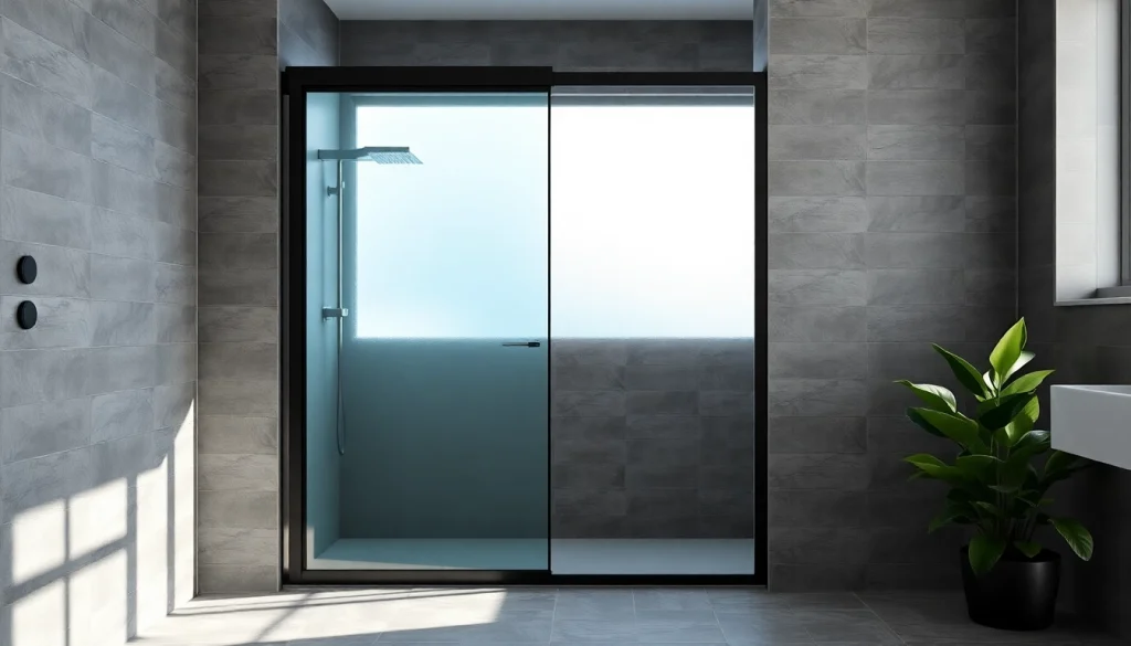 Elegant black shower sliding door enhancing a modern bathroom with sleek design.