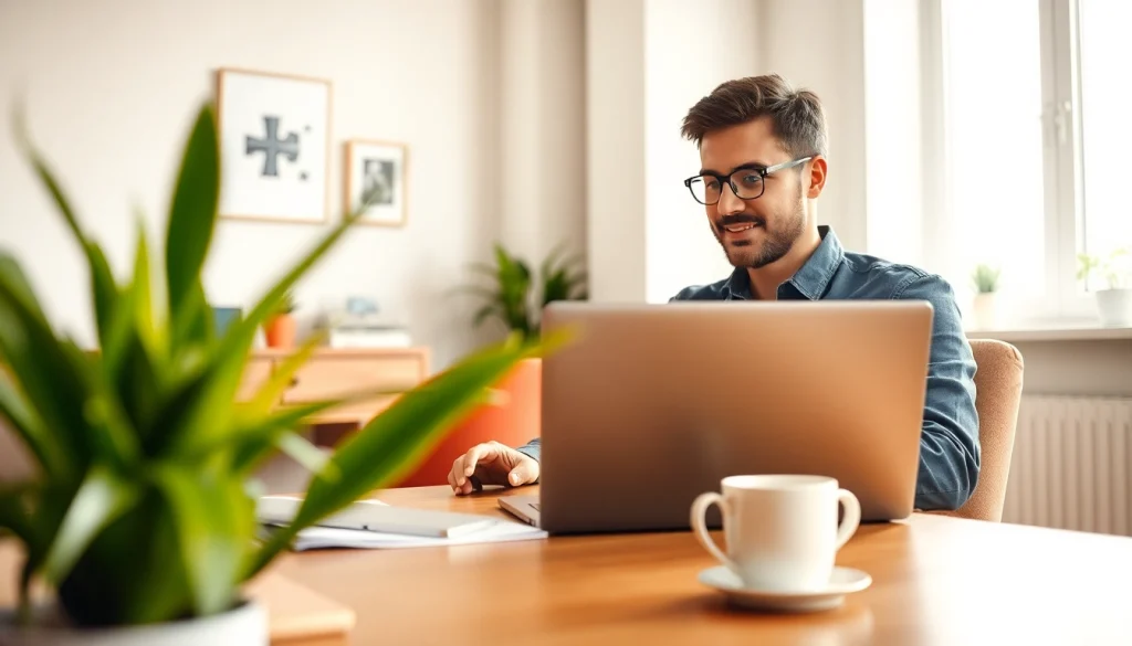 Werk aan een freelance project op https://allesoverfreelancen.nl/ met een moderne laptop in een gezellige kantoorruimte.