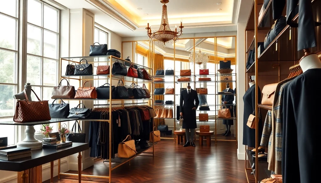 레플리카 아이템이 우아한 부티크에서 전시된 모습입니다.