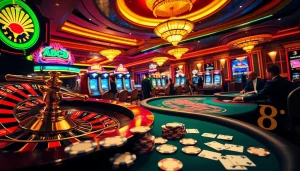 Engage with ABC8 through thrilling blackjack gameplay at an elegant casino table.