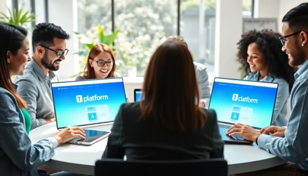 Team collaborating effectively using 1cplatform in a modern office setting.