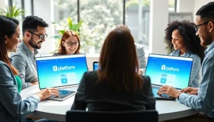 Team collaborating effectively using 1cplatform in a modern office setting.