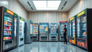 Vending showroom featuring the top 10 vending machine manufacturers showcasing innovative designs and technology.