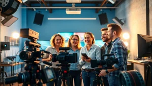 Creating engaging corporate video production Calgary with a dedicated team in a vibrant studio.