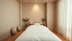 편안함과 웰빙을 강조하는 마사지 치료실 설정