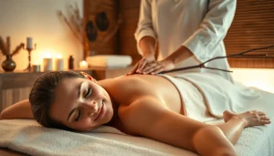 숙련된 치료사가 베니크를 사용하여 진행하는 러시아마사지 세션의 평화로운 장면으로, 고요한 스파 분위기를 보여줍니다.