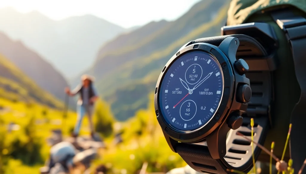Showcasing the Explorer GPS Smart Watch in a vibrant outdoor adventure setting.