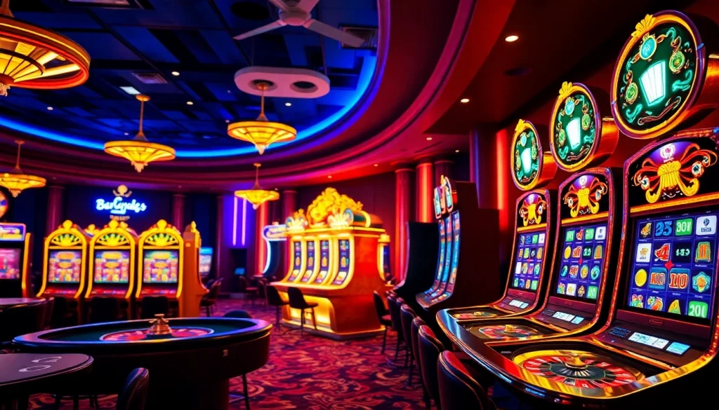 Rasakan sensasi jmacdonaldphoto.com melalui adegan kasino yang meriah yang menampilkan mesin slot dan meja permainan.