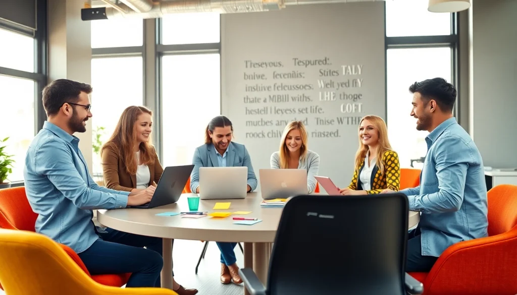 Brightet team collaboration in a modern office environment, promoting creativity.