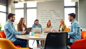 Brightet team collaboration in a modern office environment, promoting creativity.