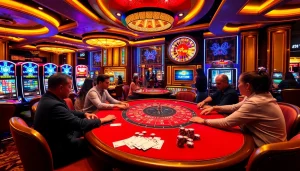 Experience the thrill of gambling at Hay88 with vibrant poker tables and slot machines.
