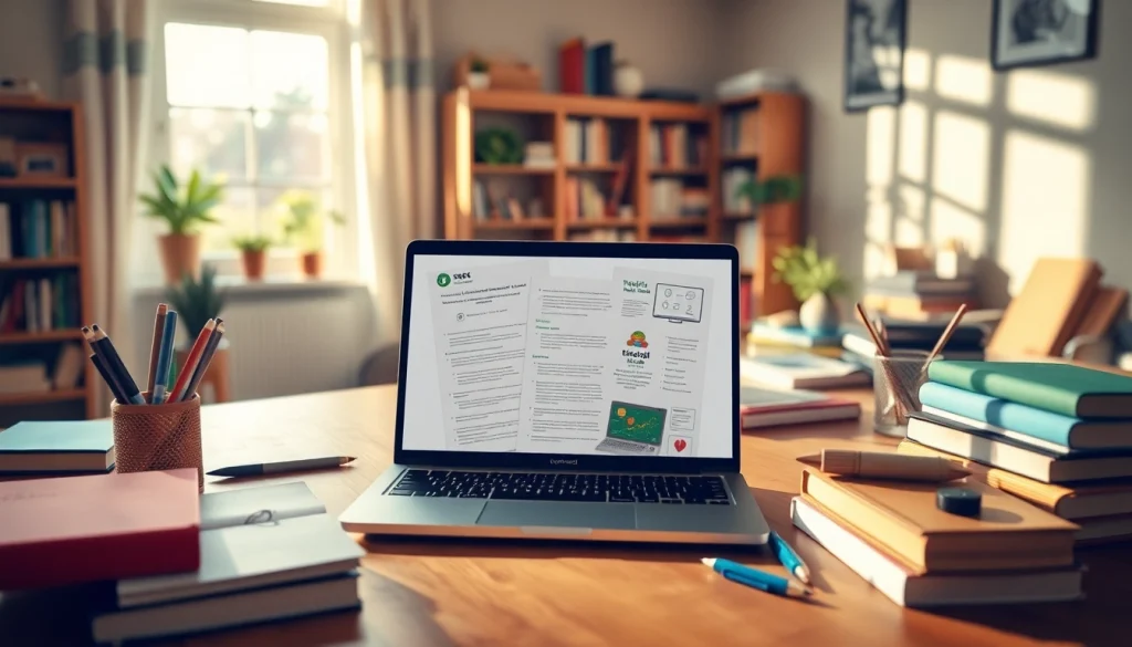 How to create the perfect learning workspace with a laptop and educational materials.