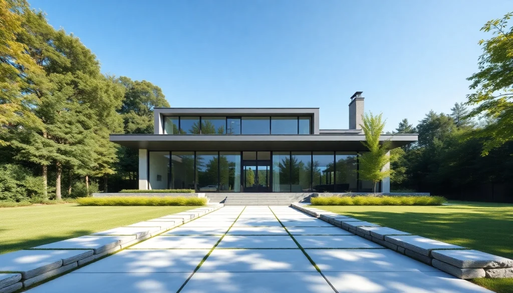 Boston residential architecture firm designs a modern home with striking glass features and lush gardens.