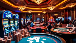 U888 players enjoying a thrilling casino experience with vibrant tables and luxury vibes.