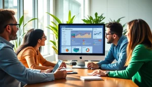 Utilize hubspot crm free effectively in a vibrant workspace with a modern team collaborating.