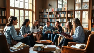 Engaging study group providing exam support in a cozy library environment.