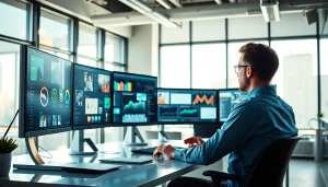 Klynt platform in use by a creative professional at a vibrant workspace.