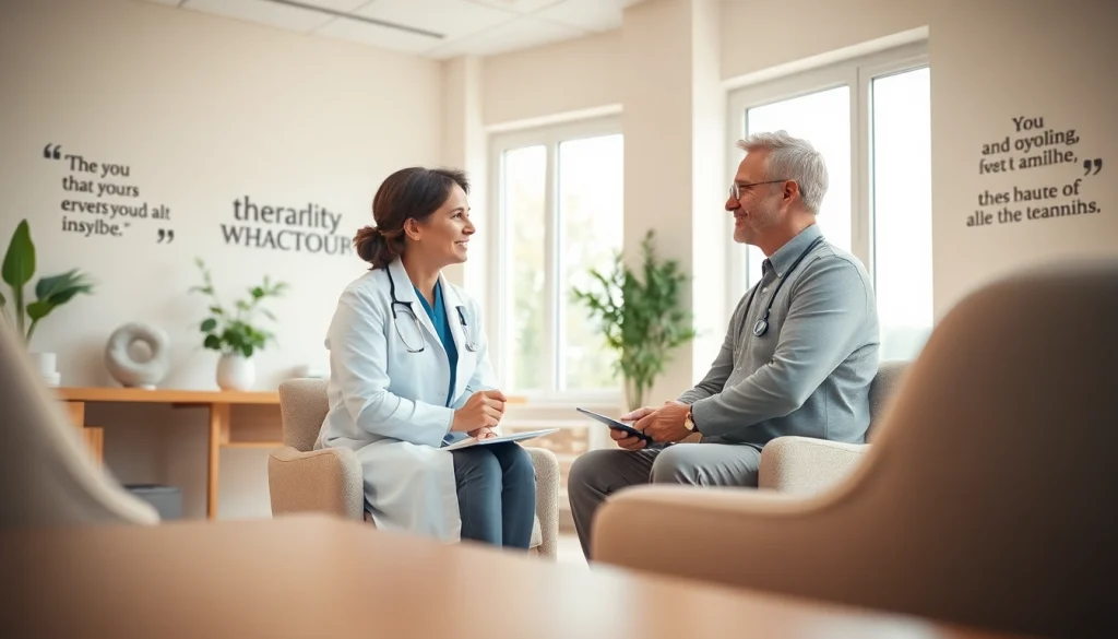 Consultation at the CHMC psychiatry clinic India showcasing a psychiatrist with a patient in a calming environment.