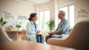 Consultation at the CHMC psychiatry clinic India showcasing a psychiatrist with a patient in a calming environment.