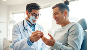 Adult patient receiving guidance on clear aligners for adults Hawthorn from a dentist in a modern clinic.