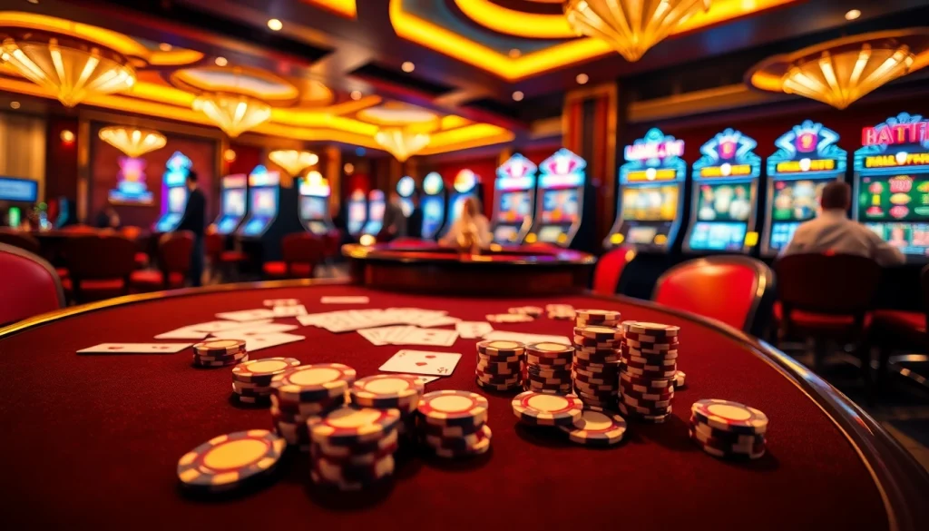 Gambling action at a luxurious casino table with 28bet.com poker chips and cards.