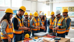 Construction workforce training in a vibrant setting where trainees actively collaborate and learn.