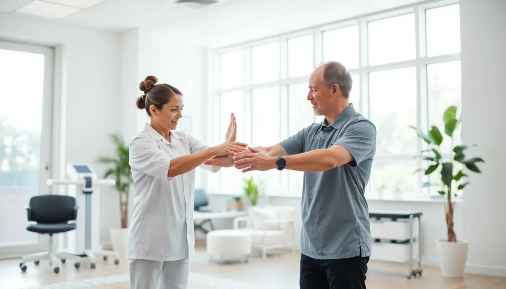 Engaged physiotherapy near me session focused on patient care in a modern clinic.