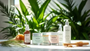 Prirodna kozmetika proizvodi na marbl način sa bjelozelenim detaljima.