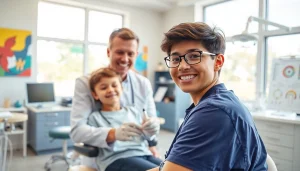 Orthodontics consultation with a professional orthodontist in a bright dental office.