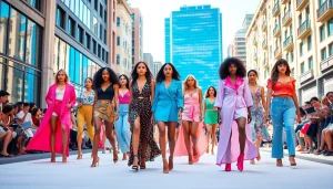 Models strutting on the runway in dynamic Fashion and Apparel outfits, showcasing diversity and style.