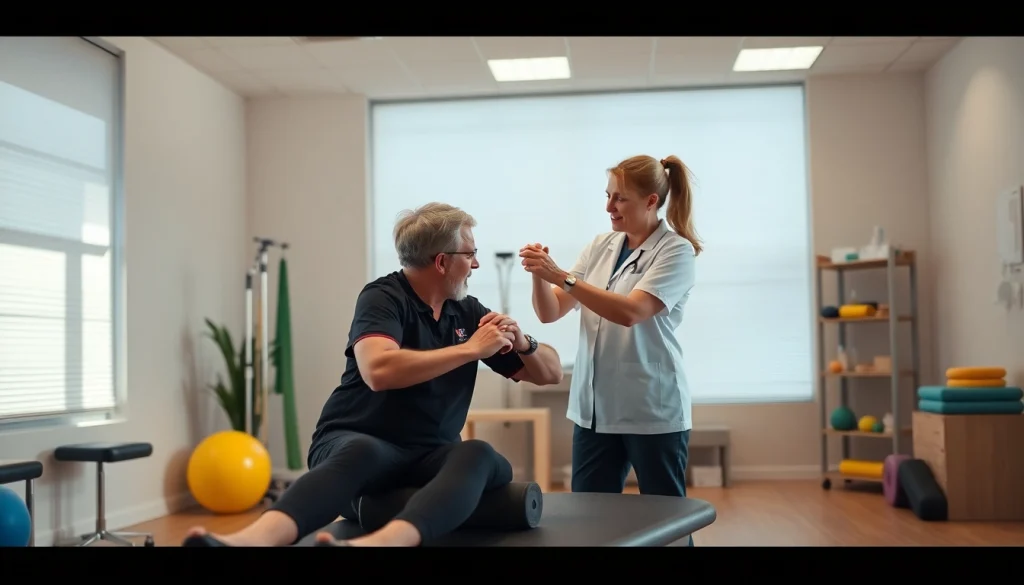 Engaging session at griesbach physiotherapy with a therapist guiding a patient through exercises.