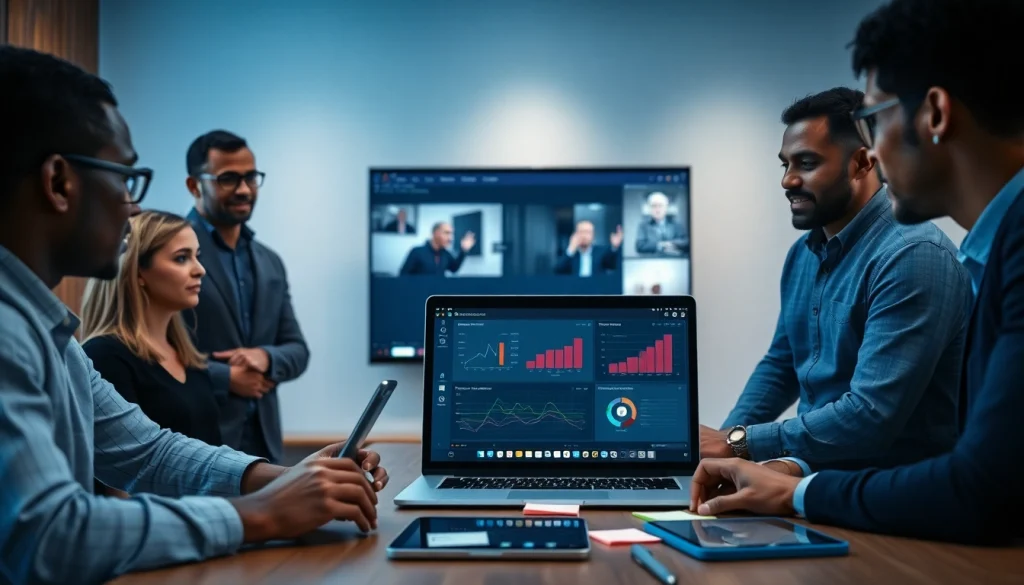 Team discussing video to prompt analysis in a modern office.