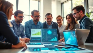 Engaged professionals discussing competitive intelligence faqs data in a bright office.