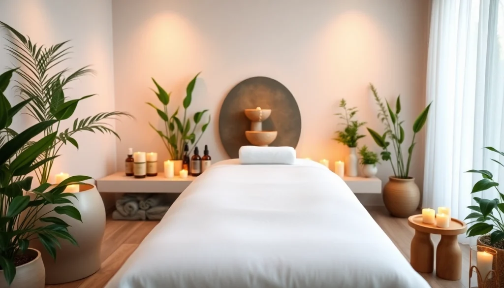 편안함과 웰빙을 촉진하는 아름답게 정돈된 마사지 테이블이 있는 평온한 마사지 환경