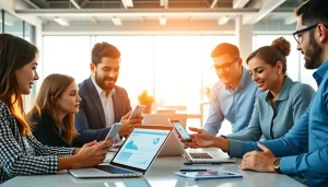 Visual representation of What is a CRM for WhatsApp through a team collaborating in a modern office.