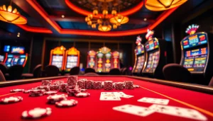 Experience online gambling at https://luck882.co.com/ with vibrant poker chips and casino tables.