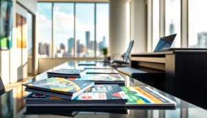 Enhance your budget printing edmonton with vibrant materials showcased in a modern office setting.